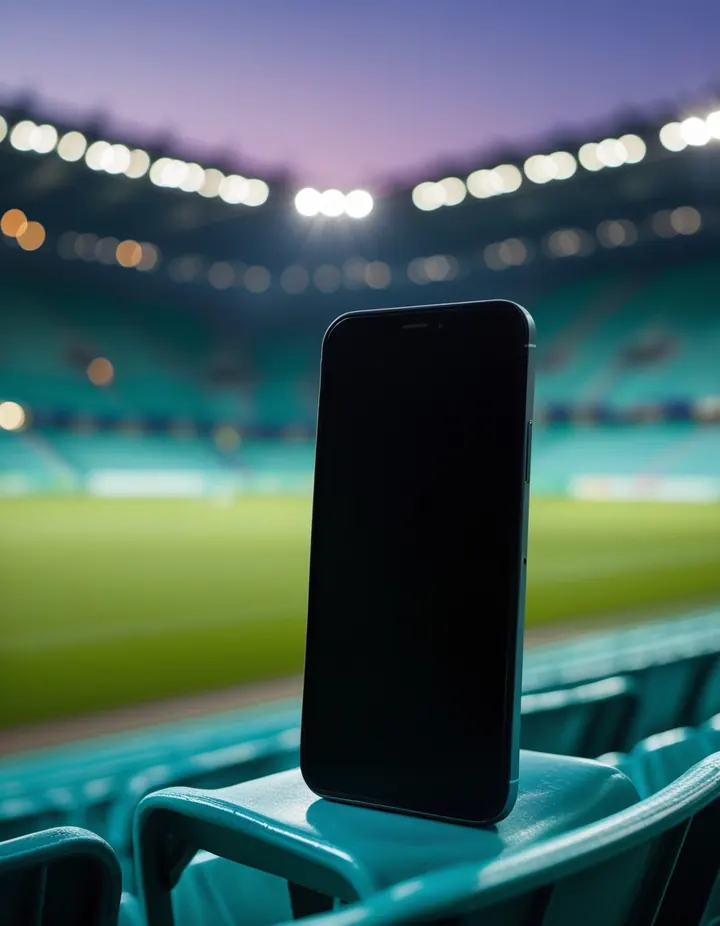 Crypto Betting Sites: A phone with a blank screen on a stadium seat A phone with a blank screen on a stadium seat