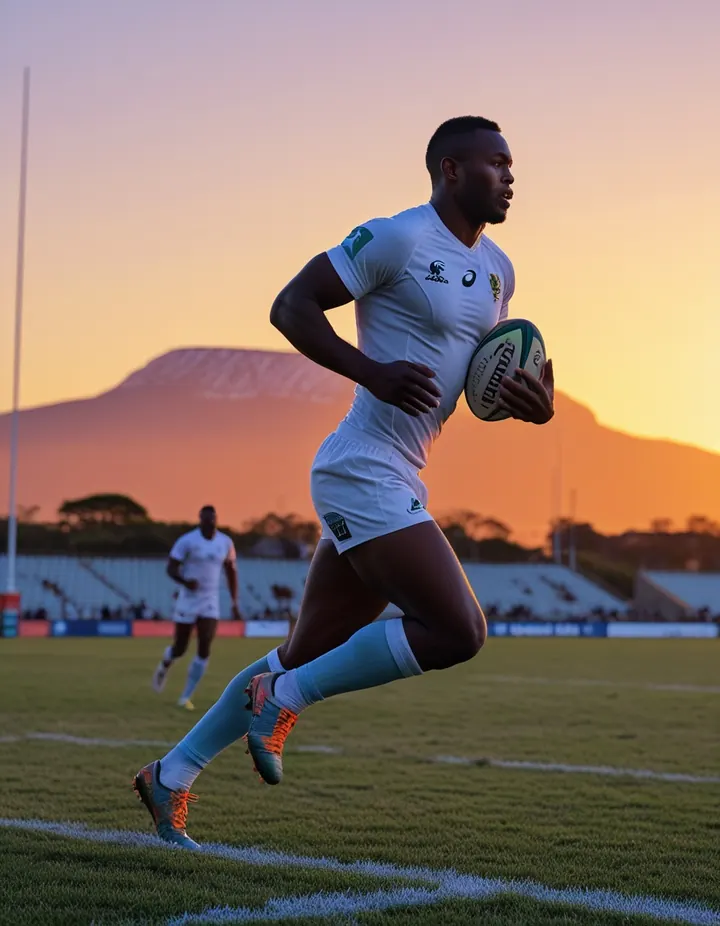 Crypto Betting Sites: A rugby match at sunset with a flat-topped mountain in the distance A rugby match at sunset with a flat-topped mountain in the distance